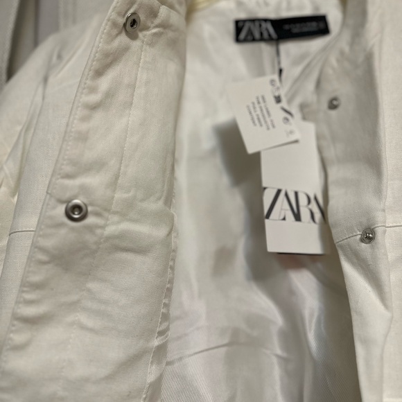 Zara White linen oversized bomber jacket size SMALL - Picture 10 of 14